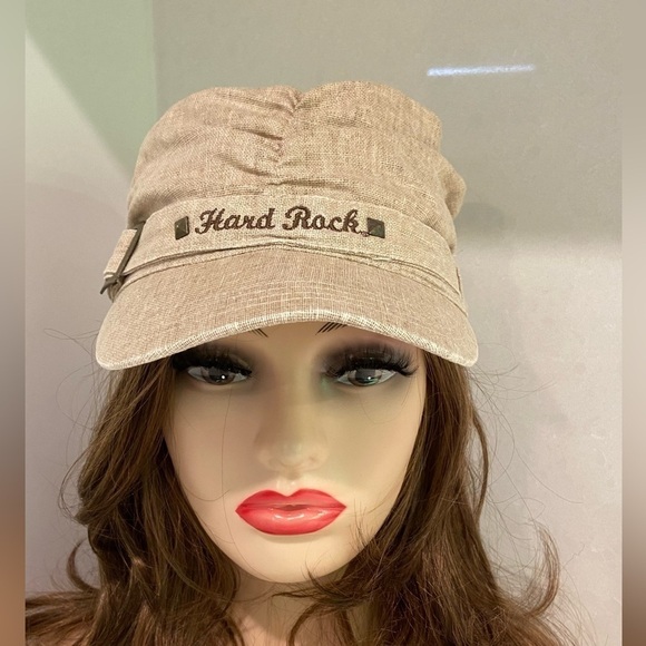 Retro 80s Hard Rock Cafe Tan Canvas Comrade Hat Newsboy Cap One Size - Picture 1 of 9